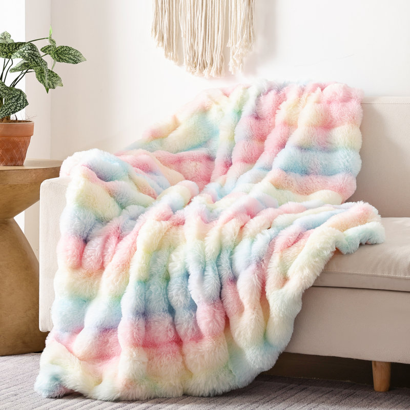 Jeté en fausse fourrure pour canapé - molleton moelleux et moelleux Rainbow, L 60 po x l 50 po, Arc-en-ciel