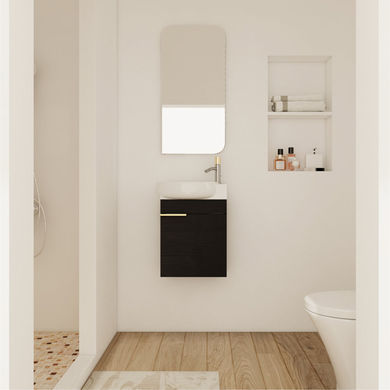 Meuble-lavabo à fermeture en douceur avec lavabo, 16 pouces pour petite salle de bain