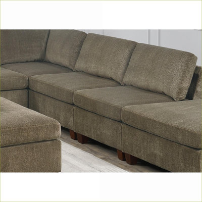 Modular Sectional Armless Chair, Contemporary Tan Brown Chenille Living Room Corner Wedge | Tan | Chenille
