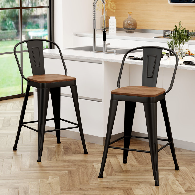 High Back Metal Counter And Bar Stools, Matte Black, Bar Stool (30" Seat Height)