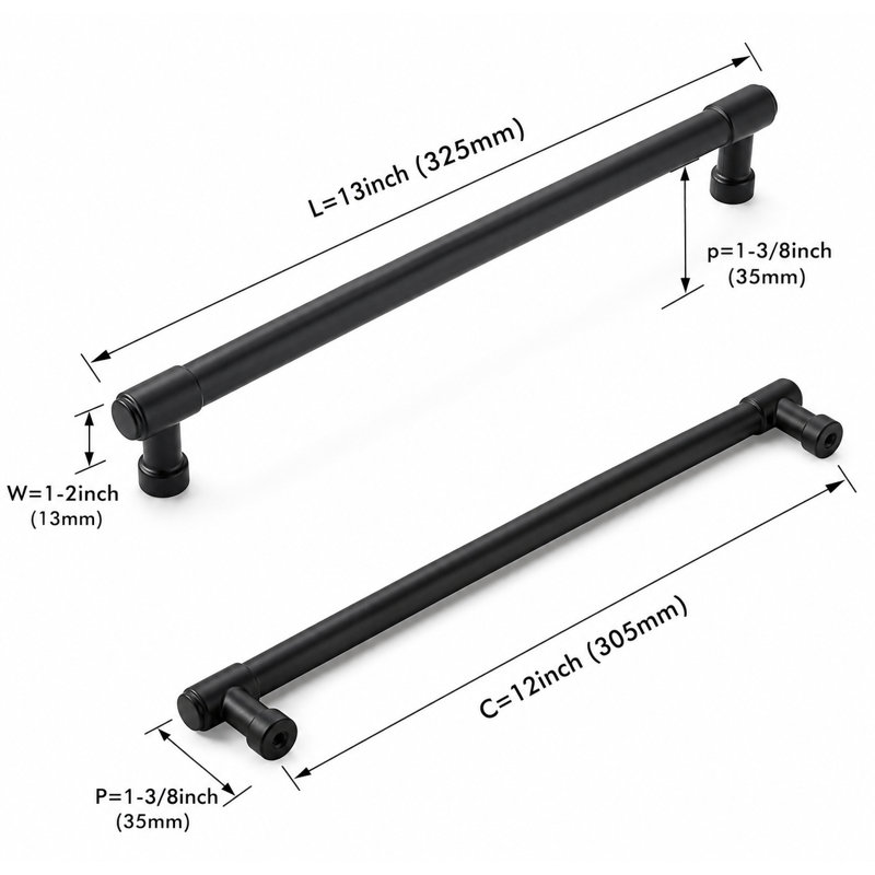 6 Pack Matte Black Cabinet Pulls 12 Inch