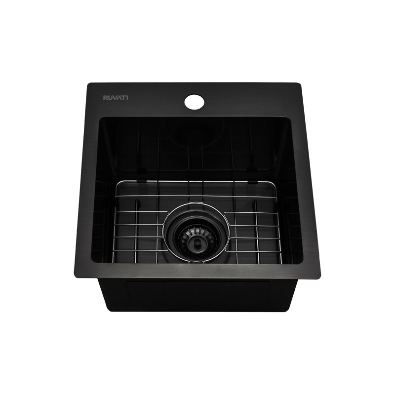 Ruvati 15 inch Stainless Steel Drop-in Topmount Bar Prep Sink Single Bowl, Gunmetal Black