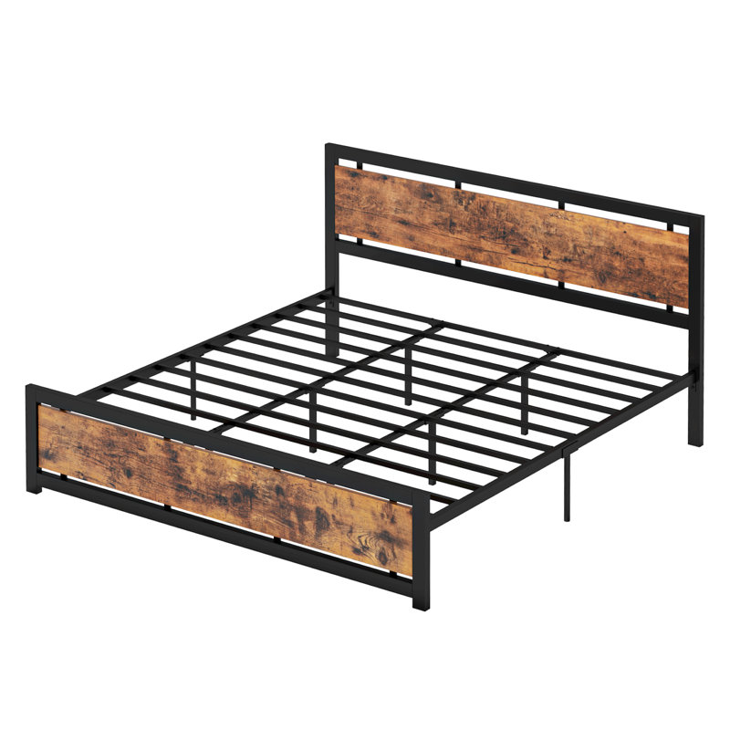 California King Bed Frames with Headboard and Strong Metal Support Frame, Easy Assembly, Noise-Free, Vintage Brown