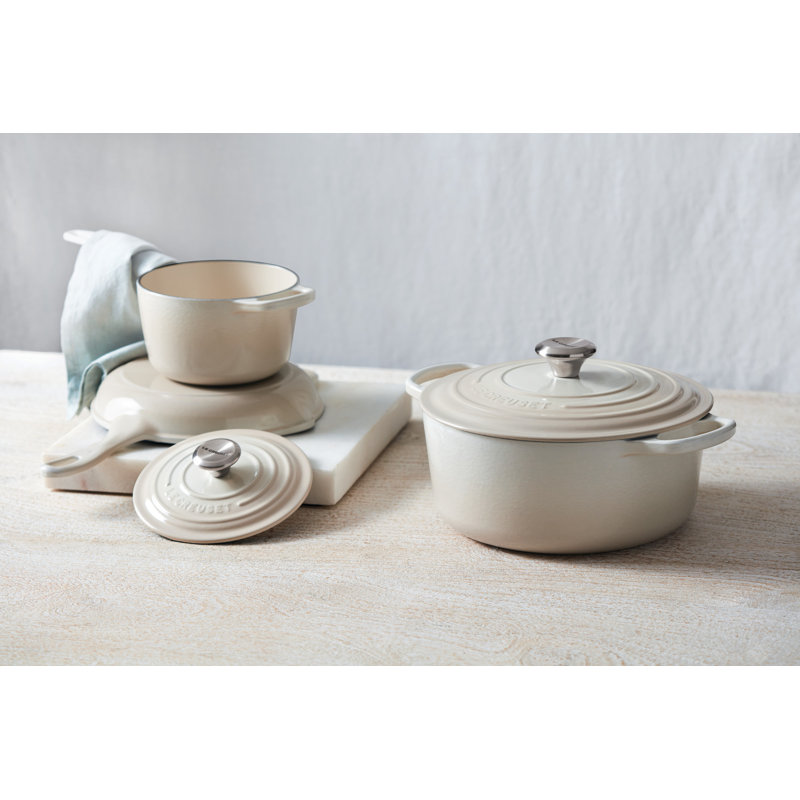 Le Creuset Enameled Cast Iron Oval Dutch Oven with Lid, Meringue/Silver