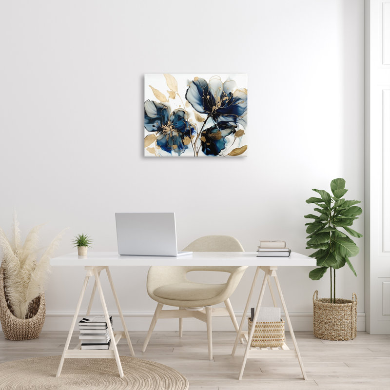 Fleurs bleues modernes sur bois, impression, H 24 po x l 30 po x P 1,5 po