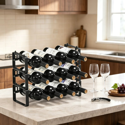 Stackable Wine Rack for Countertop, Tabletop Wine Bottle Holder Stand for Cabinet, Pantry, or Bar, Three-Tier Angle Adjustable Wine Rack for Tight Spaces