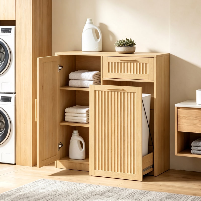 Armoire à déchets coulissante 13 gallons avec tablette et tiroir réglables, 13 Gallons, Natural Oak