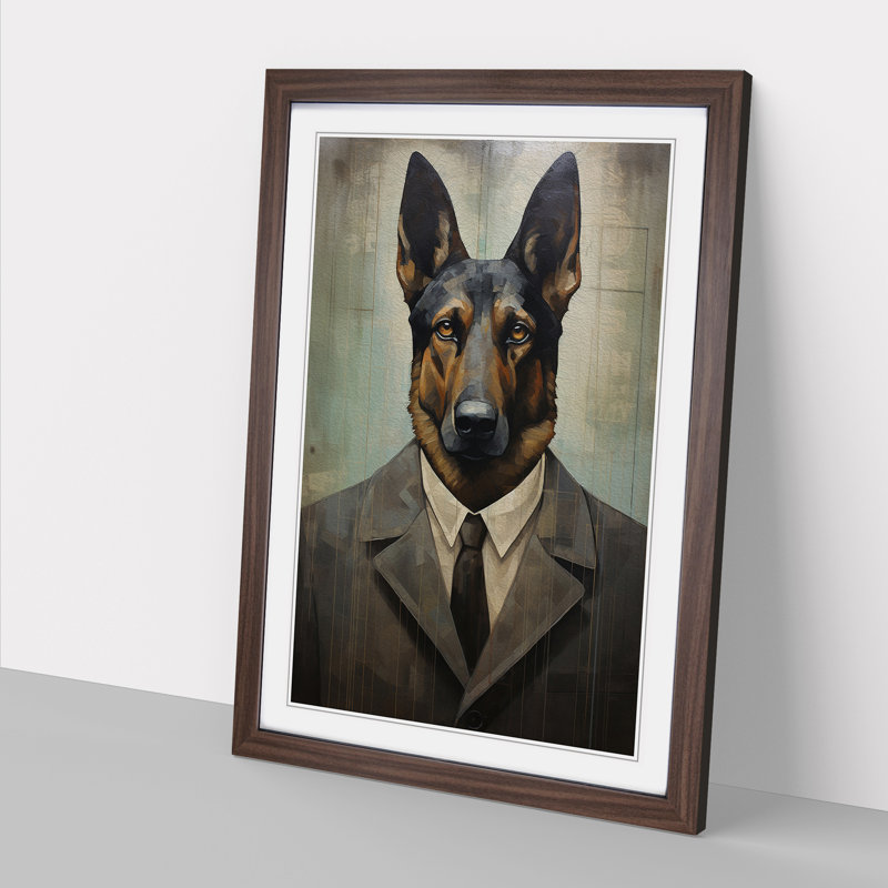 German Shepherd Dadaism - Framed Print, 34cm H x 25cm W, Walnut Framed