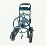 Garden Hose Reel Cart - 4 Wheels Portable Garden Hose Reel Cart With Storage Basket Rust Resistant Heavy Duty Water Hose Holder