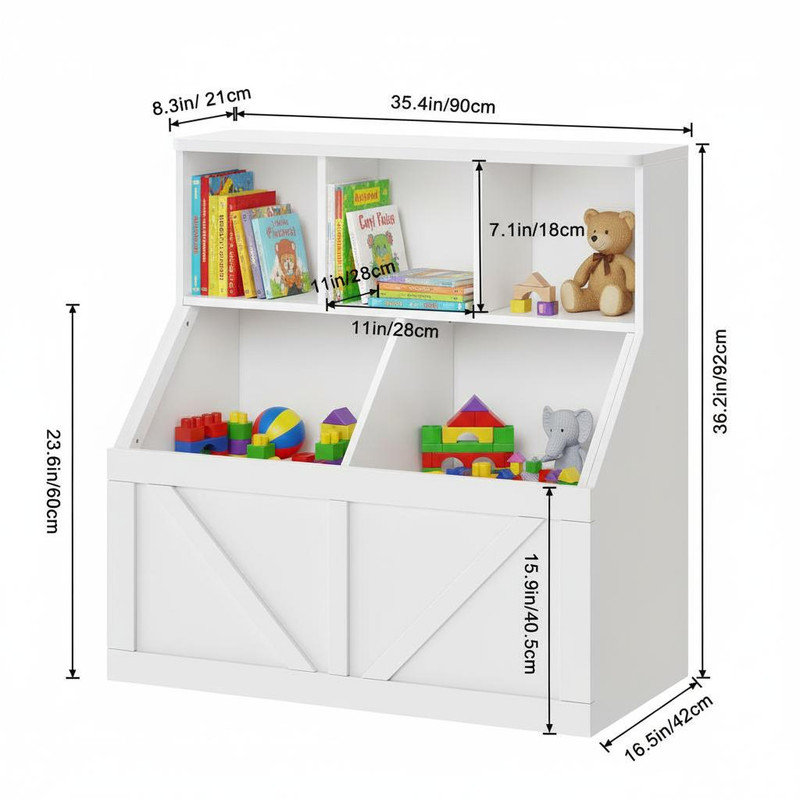 91.9 cm H x 89.9 cm W Toy Storage Bookcase, White