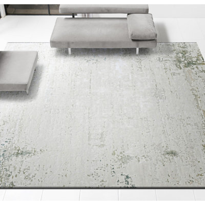 Tapis ivoire et vert clair de haute qualité noué à la main