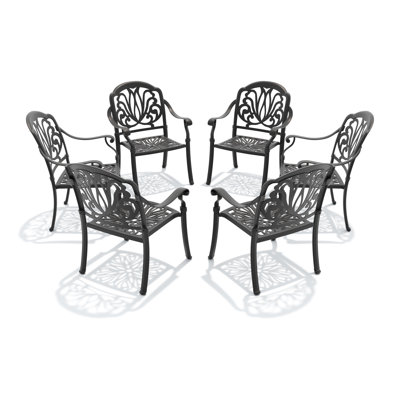 Ensemble de chaises de patio 6 pièces en fonte d'aluminium avec détails sculptés traditionnels, noir