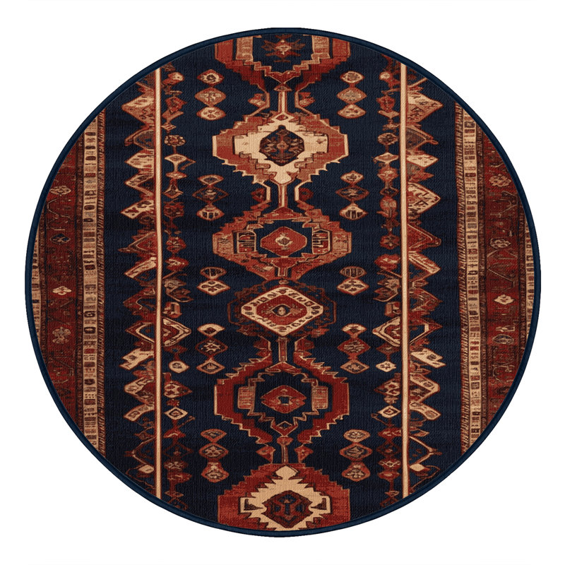 Tapis persan noir lavable à la machine, Rond 6 pi