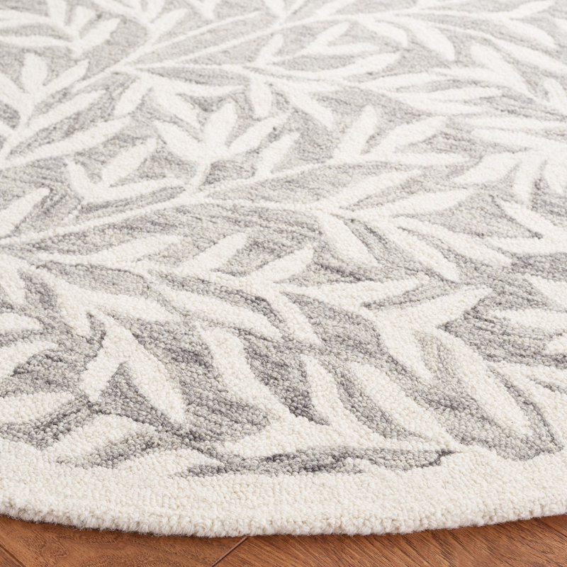 Ingurs Hand Tufted Wool/Cotton Floral Rug in Gray/Ivory, Round 6'