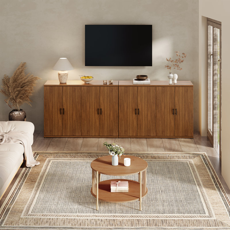 Buffet à panneaux cannelés de style moderne minimaliste de 47,3 po de largeur, Noyer