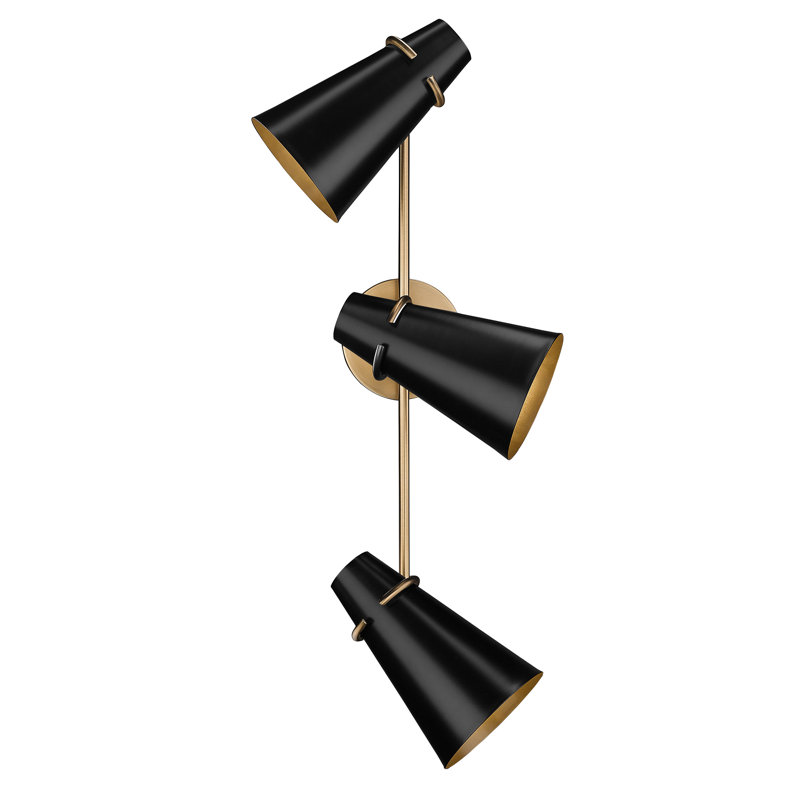 Meuble-lavabo 3 lumières en laiton moderne avec abat-jour écru brillant, Noir mat