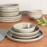 Gibson Elite Berea 16 Piece Plates & Bowls Reactive Glaze Round Stoneware Ceramic Dinnerware