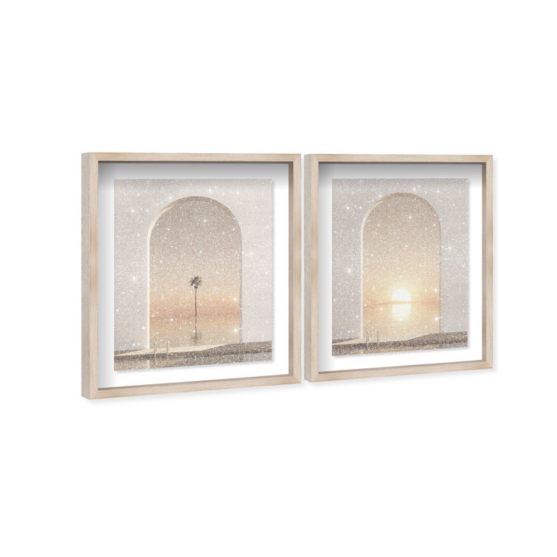 Coastal Window Set Shadowbox Landscape & Nature Print by Oliver Gal, Black Frame, 16 x 20, 17"H x 21"W, Natural Oak Shadowbox