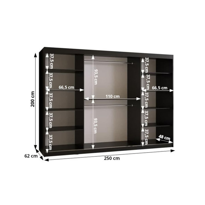 Ashwanth Manufactured Wood Wardrobe, 200cm H x 250cm W x 62cm D, White