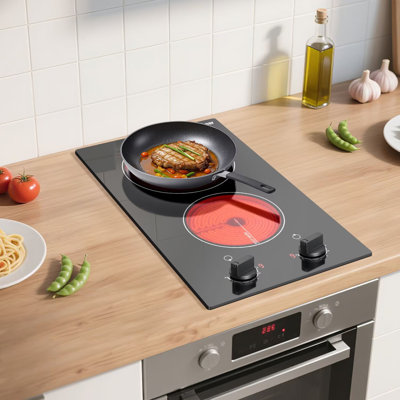 Karinear 2 Burners Electric Cooktop 110v, 12''Electric Stove Top with Plug ,2000W High Power Built-in Ceramic Cooktop ﻿ 