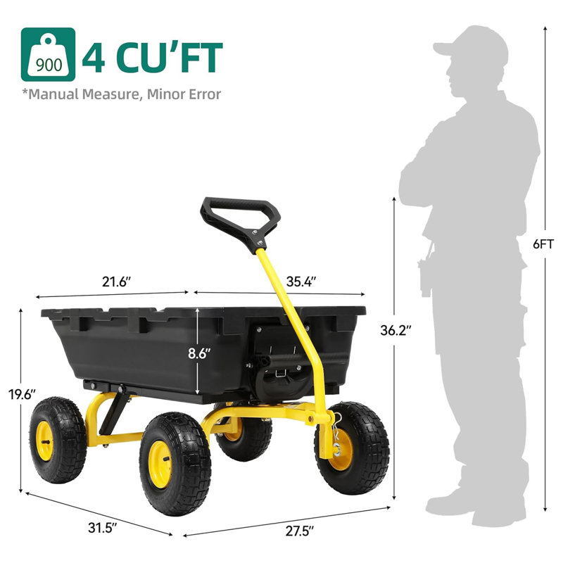 900LB Garden Dump Cart, yellow