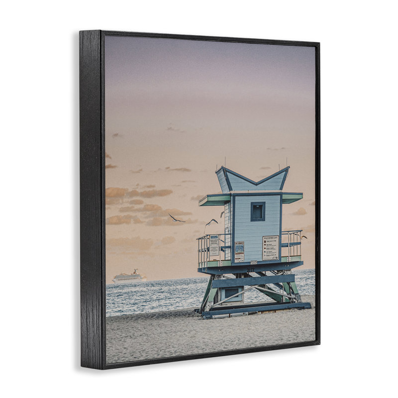 «Miami Lifeguard Stand», estampe numérique par LSR Design Studio, Giclée encadrée noir minuit, H 30 po x l 24 po