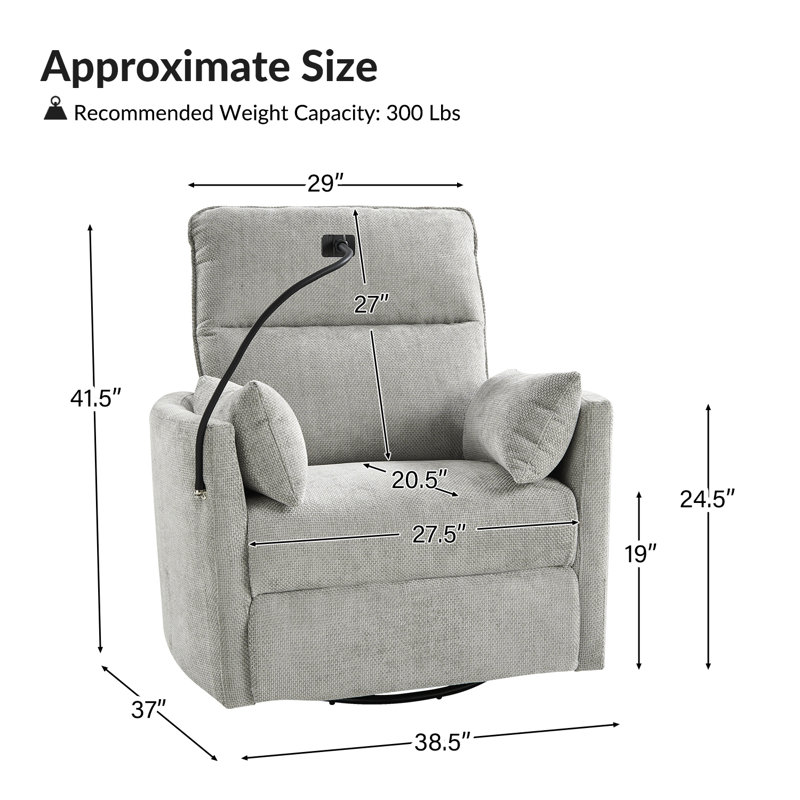 Myftar 38.5" W Power Swivel Recliner (Set of 2), Light Gray