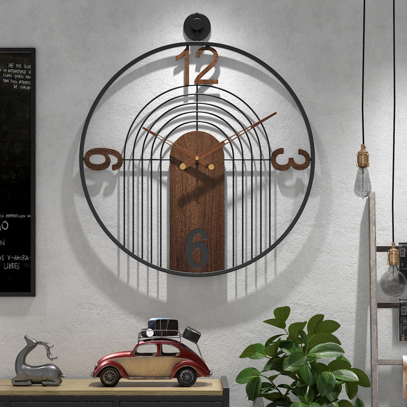 22" Walnut and Black Metal Silent Wall Clock