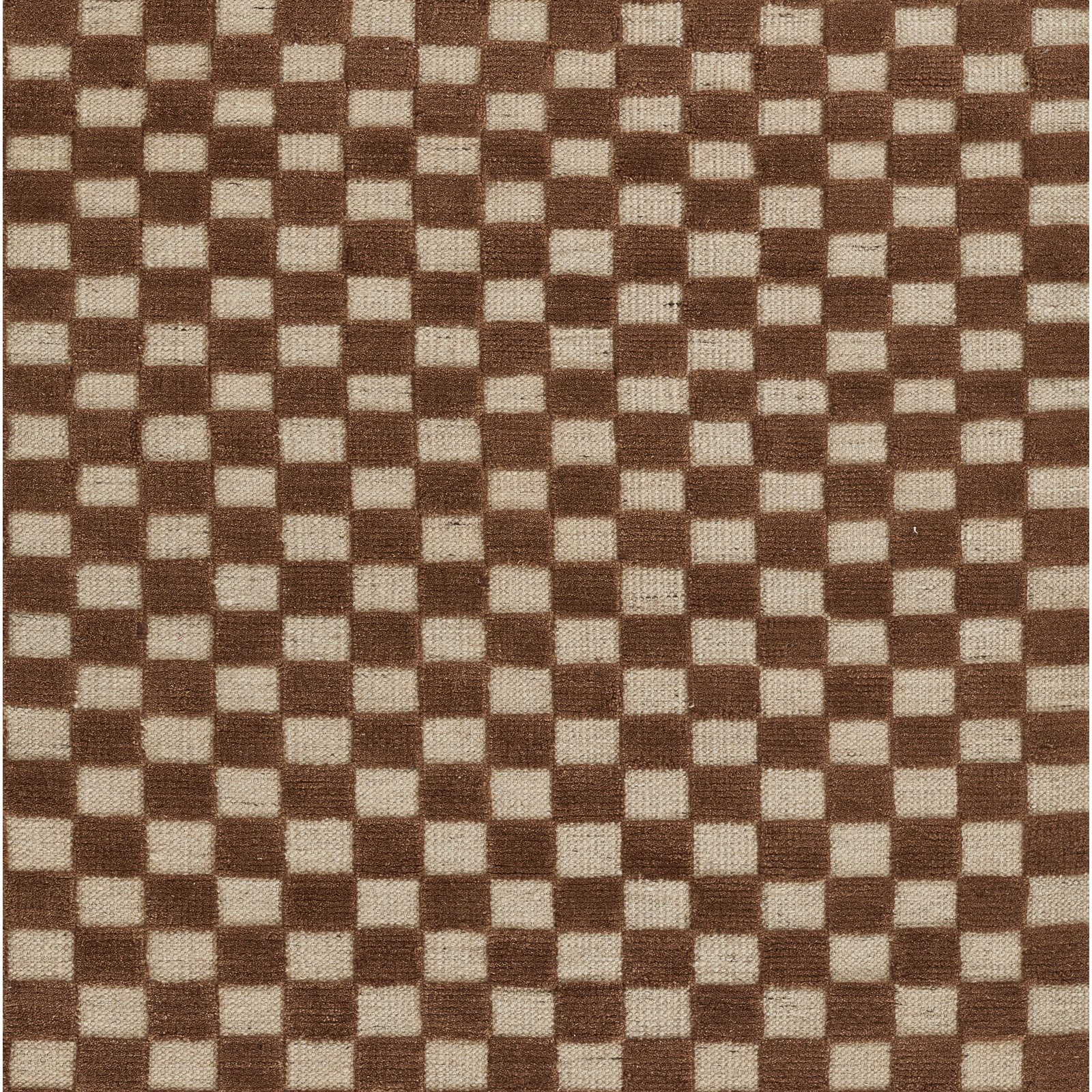 Azle Brown Beige Hand-Woven Checkered Wool Rug, Runner 2'6" x 8'