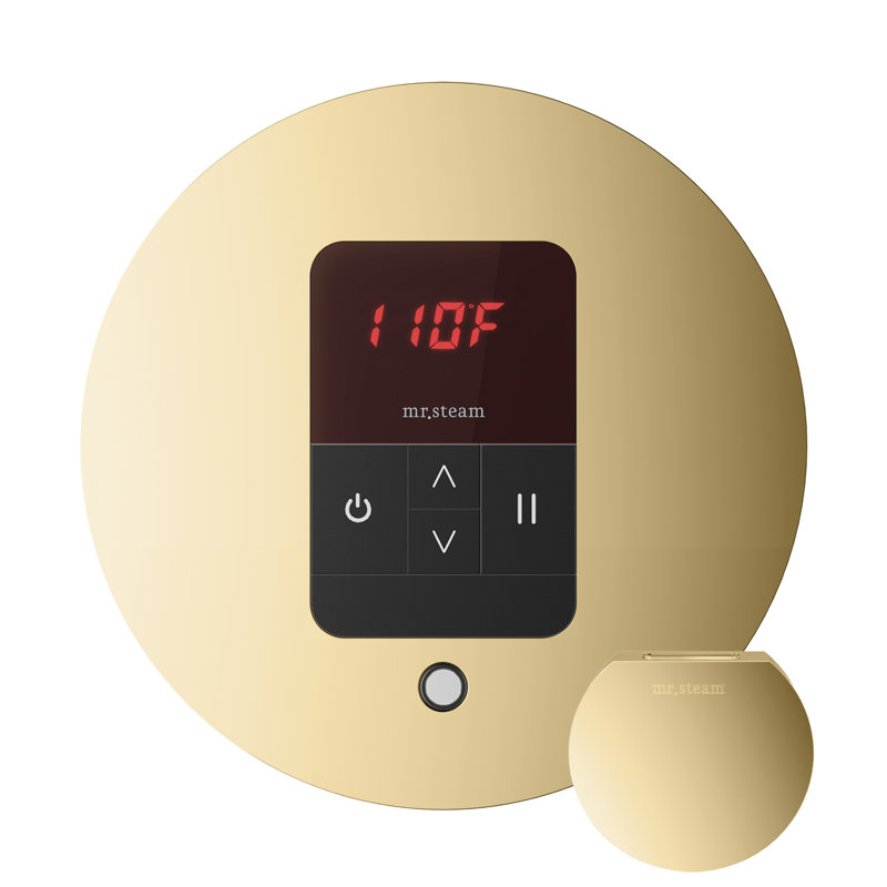 Ensemble de base de commande de douche à vapeur Butler avec contrôle rond d'iTempo et tête de vapeur, Laiton poli