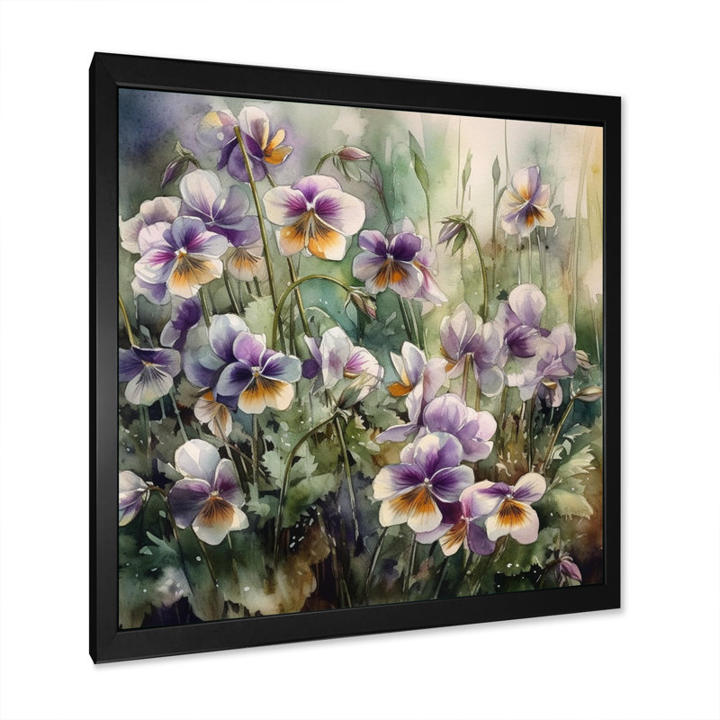 Pétunias florissants mauves sur toile, Cadre photo noir, H 16 po x l 16 po x P 1 po