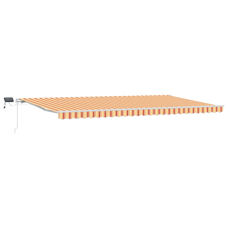 Brayden Studio Retractable Patio Awning, 600 cm W x 300 cm D, Yellow/Orange Striped