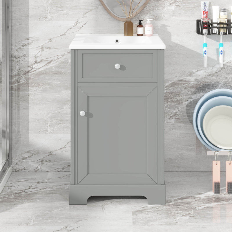 Meuble-lavabo moderne de 20 pouces avec lavabo en céramique, Gris