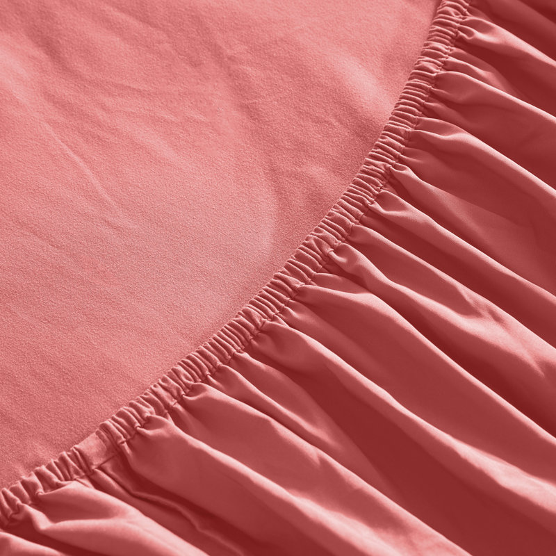 Microfiber Percale Sheet Set, King Sheet Set + Fitted Sheet + 2 Pillowcases, Coral