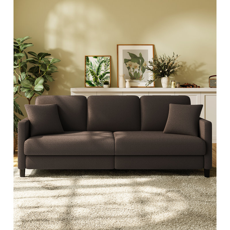 Febo 83'' Square Arms Sofa, Teddy Sofa Couch with Pocket Spring Cushion   , Brown Teddy