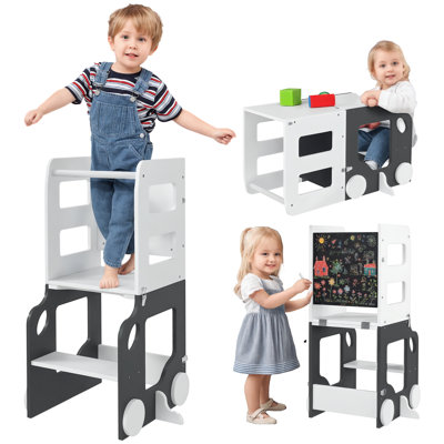 AIYAPLAY Toddler Step Stool, 4 in 1 Foldable Toddler Step, Grey