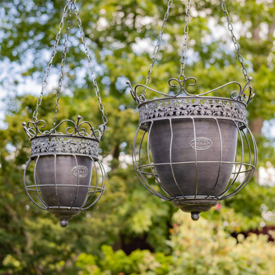 Ensemble de 2 pots à fleurs suspendus assortis en bronze antique - Riordan