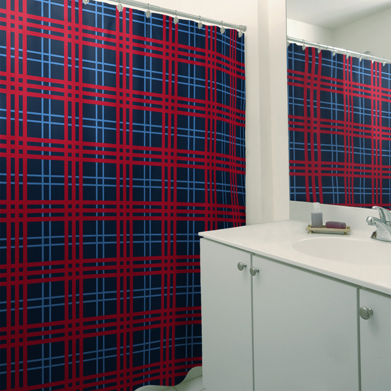 Rideau de douche simple à carreaux Baltimore, Bleu marine / bleu / rouge