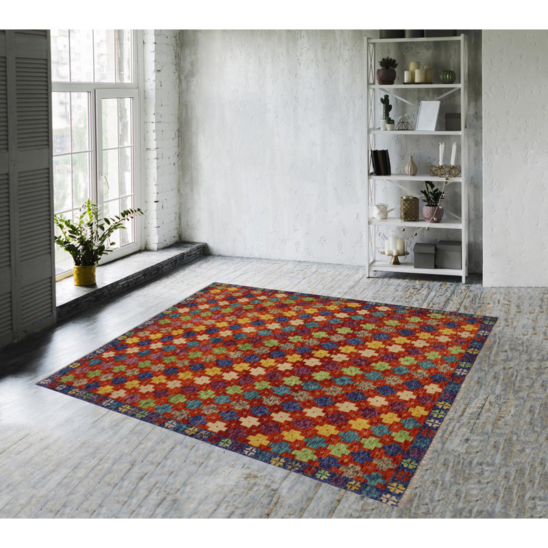 Tapis orange en laine noué à la main 4 pi 10 po x 6 pi 7 po Syracuse
