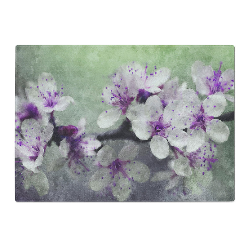 White and Purple Blossoms Painting Chopping Board, 0.4cm H x 20cm W x 28.5cm L