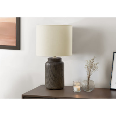 Lighting, H 17 po, lampe de table, résine taupe, abat-jour ivoire / crème