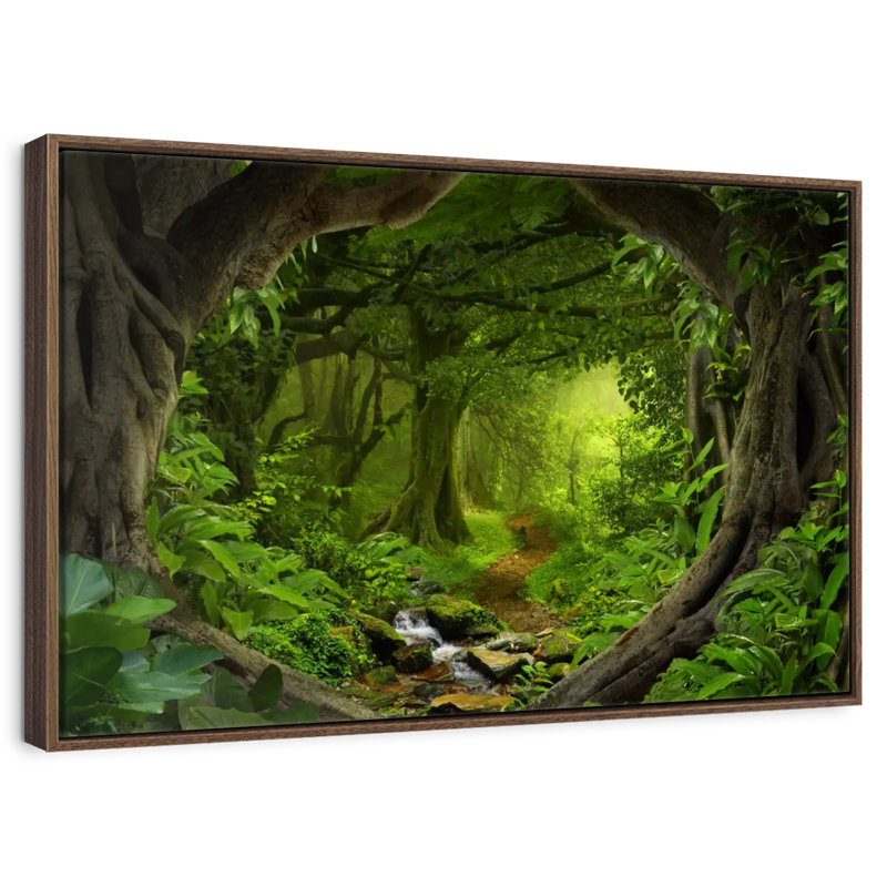 Jungle tropicale du sud-est asiatique, 13 po x 9 po, Cadre flottant noyer