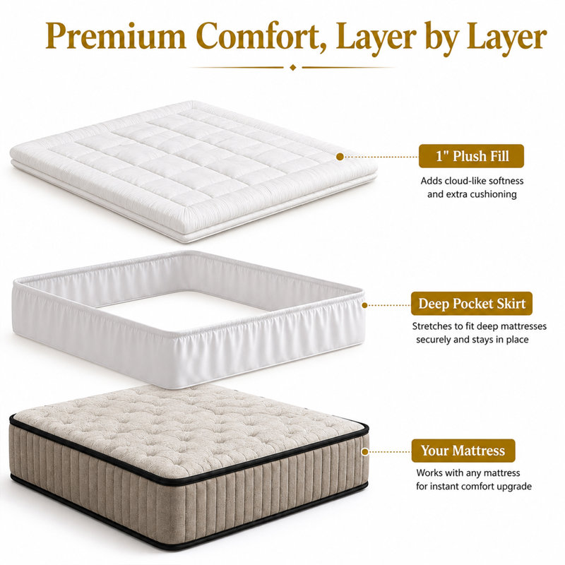 Kopervik Quilted Mattress Pad, Fitted Elastic Protector Cover, Deep Pocket up to 18 Inches, Machine Washable, Twin