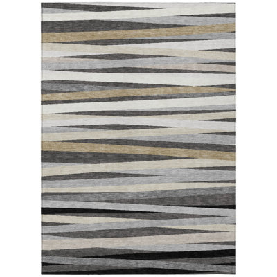 Tapis intérieur lavable rayé gris 3 pi x 5 pi