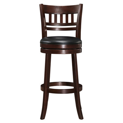 360-Degree Swivel Bar Chair, Solid Wood Construction, Dark Cherry Shade, Soothing Footrest For Dining Area Finish