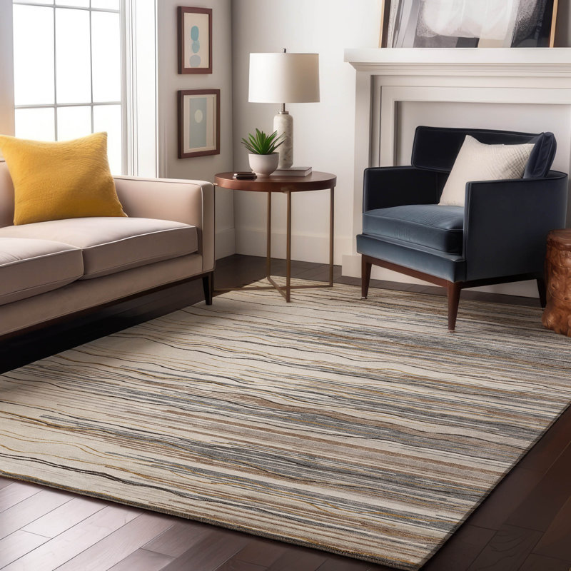Premium Machine Washable Lyndhurst AMF996 Stripes Rug, Rectangle 8' x 10'