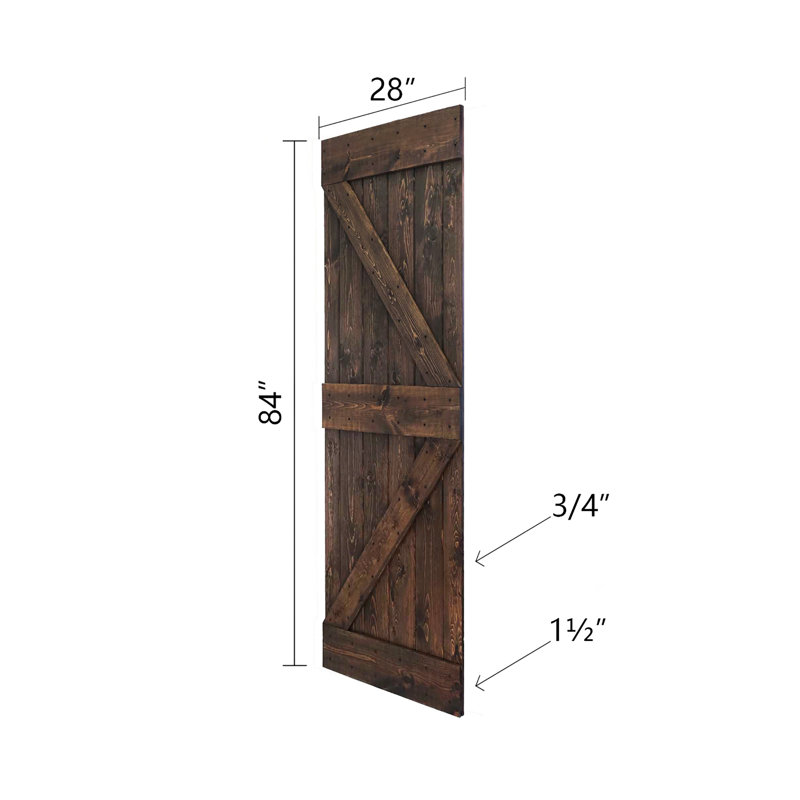 K Style Solid Core Wood Double Sliding Barn Door with Hardware Kit -Assembly Needed, 56" x 84", Kona Coffee