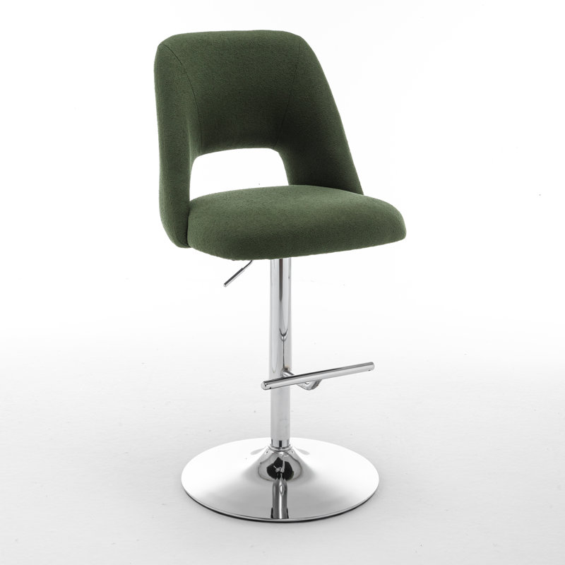 Manoor Swivel Upholstered Adjustable Height Counter Stool with Metal Frame, Green, Silver