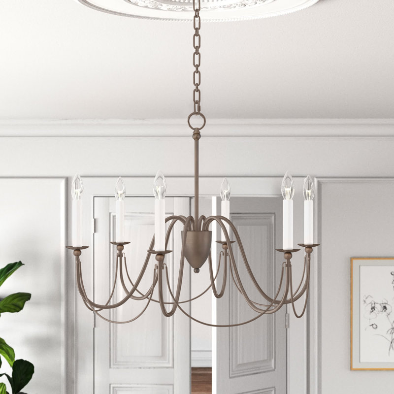 Lustre traditionnel / classique à 6 lumières de style bougie, Bronze châtaignier