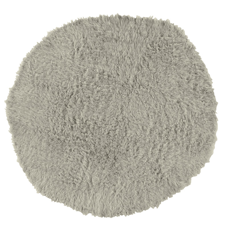 Alamin Flokati Wool Shag Hand Loomed Light Grey Rug, Round 8'